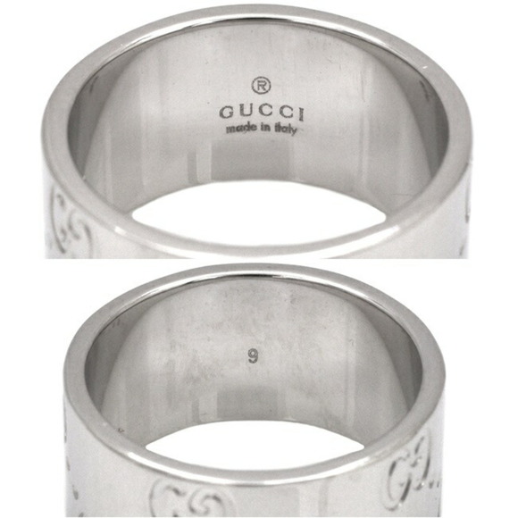 GUCCI Icon Ring WG White Gold GG No. 8 # 750 K18  9mm Engraved Band Women's Men' - Picture 7 of 9